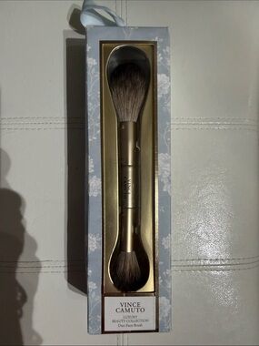 Vince Camuto Gold-Tone Double-Ended Face Brush with Brown Bristles